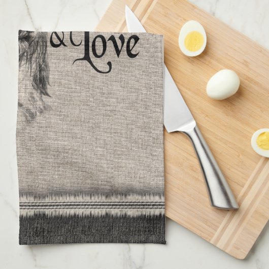 チベットテリアヴィンテージポートレートかわいい引用文 キッチンタオル (四つ折り)