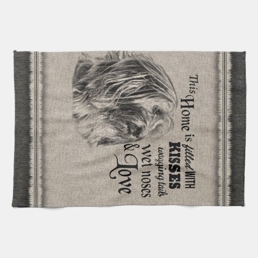 チベットテリアヴィンテージポートレートかわいい引用文 キッチンタオル (横)