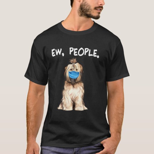 チベットテリア新しい人々の犬を着て顔マスク Tシャツ (正面)