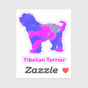 チベットテリア犬シルエットホットピンク&ブルーシール シール