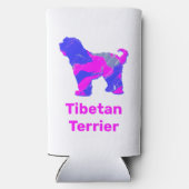 チベットテリア犬シルエット熱いピンク&ブルー スリム缶クーラー (裏面)