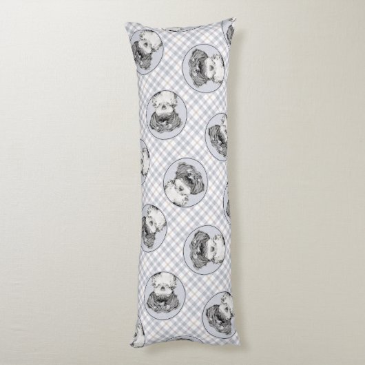 チベットテリア絵を描ーの白黒ドッグアート ボディピロー (裏面 (縦))