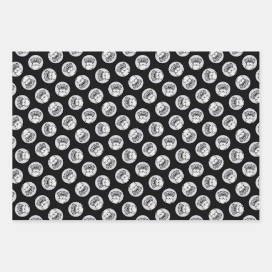 チベットテリア絵を描ーの白黒ドッグアート ラッピングペーパーシート (正面3)