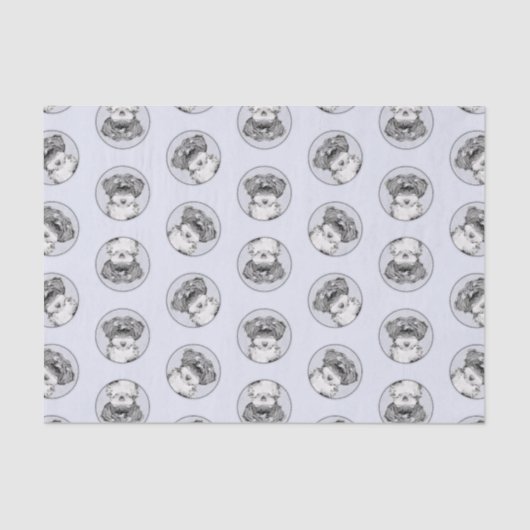 チベットテリア絵を描ーの白黒ドッグアート 薄葉紙 (正面)