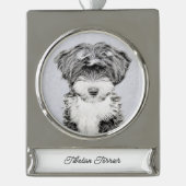 チベットテリア絵画ズ – かわいいオリジナルドッグアート シルバープレートバナーオーナメント (正面)