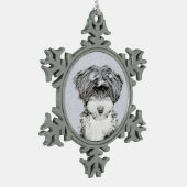 チベットテリア絵画ズ – かわいいオリジナルドッグアート スノーフレークピューターオーナメント (左)