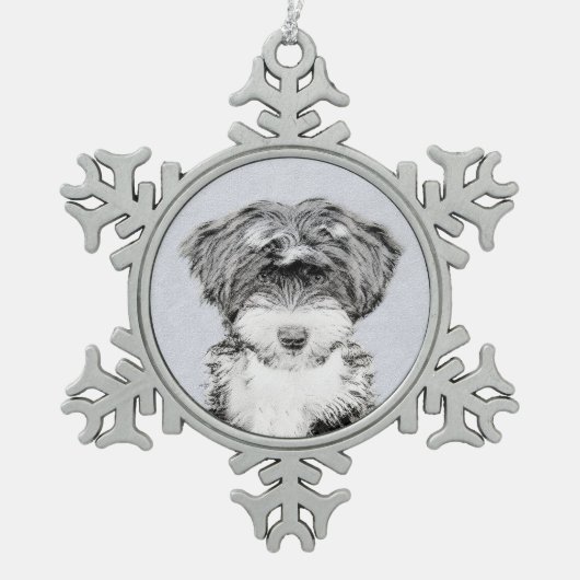 チベットテリア絵画ズ – かわいいオリジナルドッグアート スノーフレークピューターオーナメント (正面)