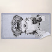 チベットテリア絵画ズ – かわいいオリジナルドッグアート ビーチタオル (正面)