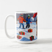 チベットテリア走ーのクリスマス帽子と雪の コーヒーマグカップ (左)