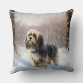 チベットテリア雪のクリスマスを許可 クッション (裏面)
