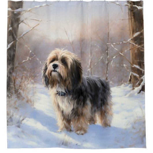 チベットテリア雪のクリスマスを許可 シャワーカーテン (正面)