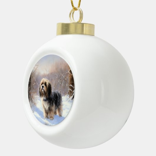 チベットテリア雪のクリスマスを許可 セラミックボールオーナメント (右)