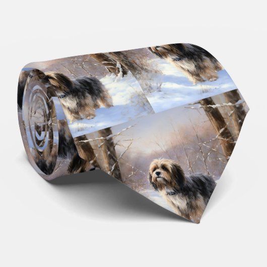 チベットテリア雪のクリスマスを許可 ネクタイ (ロール)