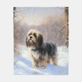 チベットテリア雪のクリスマスを許可 フリースブランケット (正面)