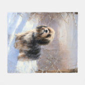 チベットテリア雪のクリスマスを許可 フリースブランケット (正面(横))