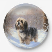 チベットテリア雪のクリスマスを許可 ペーパープレート (正面)