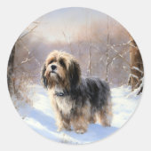 チベットテリア雪のクリスマスを許可 ラウンドシール (正面)