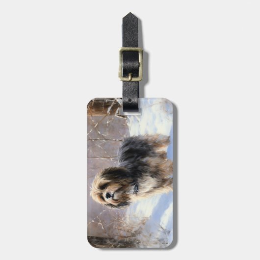 チベットテリア雪のクリスマスを許可 ラゲッジタグ (正面縦)