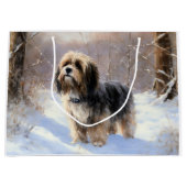 チベットテリア雪のクリスマスを許可 ラージペーパーバッグ (正面)