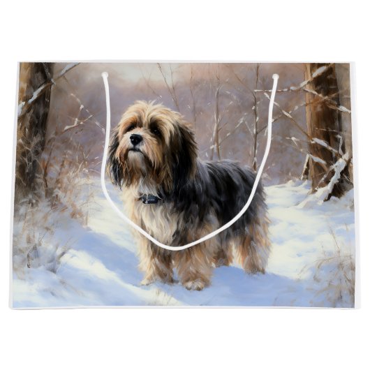 チベットテリア雪のクリスマスを許可 ラージペーパーバッグ (正面)