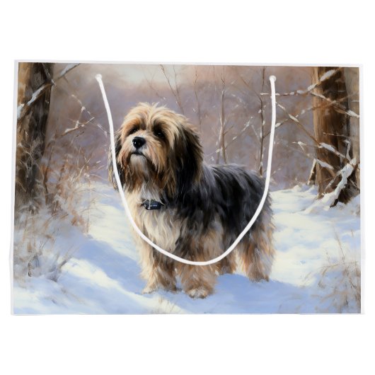 チベットテリア雪のクリスマスを許可 ラージペーパーバッグ (裏面)