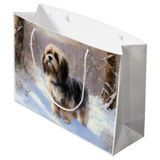 チベットテリア雪のクリスマスを許可 ラージペーパーバッグ (裏面アングル)