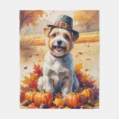 チベットテリアin紅葉感謝祭アート フリースブランケット (正面)