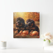 チベットマスチフパピー秋デライトカボチャ スクエア壁時計 (ホーム)