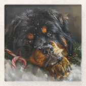 チベットマスティフドッグクリスマスフェスティバル ガラスコースター (正面)