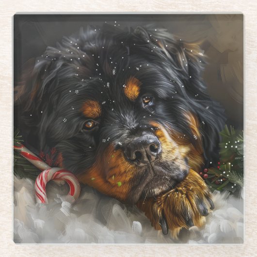 チベットマスティフドッグクリスマスフェスティバル ガラスコースター (正面)