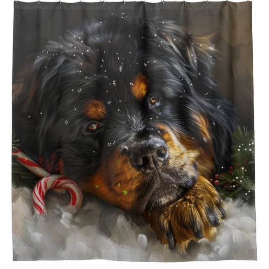 チベットマスティフドッグクリスマスフェスティバル シャワーカーテン (正面)