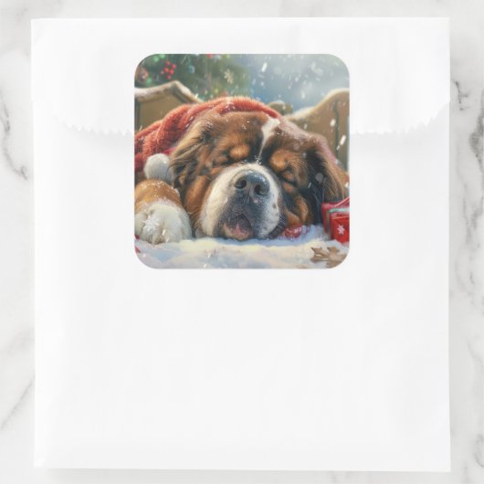 チベットマスティフドッグクリスマスフェスティバル スクエアシール (バッグ)
