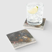 チベットマスティフドッグクリスマスフェスティバル ストーンコースター (横)