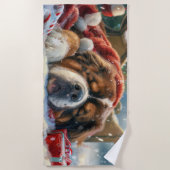 チベットマスティフドッグクリスマスフェスティバル ビーチタオル (正面)