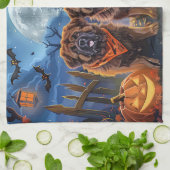 チベットマスティフ不気味ハロウィーン キッチンタオル (折り畳み)