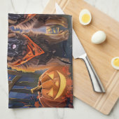 チベットマスティフ不気味ハロウィーン キッチンタオル (四つ折り)