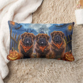 チベットマスティフ不気味ハロウィーン ランバークッション (ブランケット)