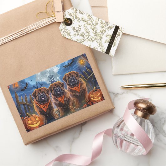 チベットマスティフ不気味ハロウィーン 長方形シール (ギフト)