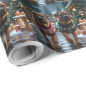 チベットマスティフ犬のクリスマス雪の休日 ラッピングペーパー (ロールコーナー)