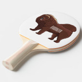 チベットマスティフ犬の漫画イラストレーション 卓球ラケット (正面アングル)