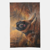 チベットマスティフ紅葉秋インスパイア キッチンタオル (縦)
