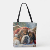 チベットンマスティフ犬 クリスマスのお祭り トートバッグ (裏面)