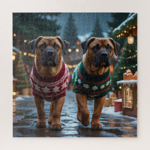 チベットンマスティフ犬 クリスマス スノー ホリデー ジグソーパズル