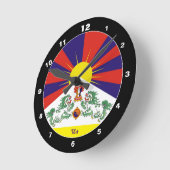 チベット国旗と時計/ヒマラヤスノーライオンズ ラウンド壁時計 (傾斜)