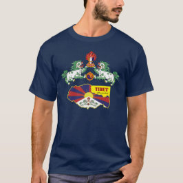 チベット国旗Tシャツ、雪のライオン、地図/チベット Tシャツ
