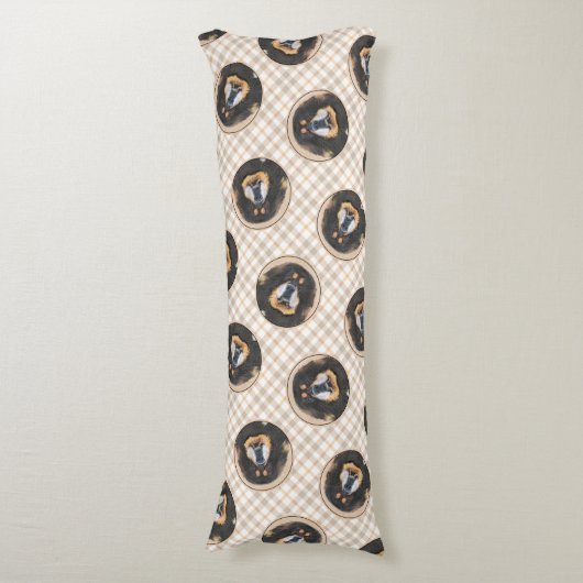 チベット絵を描マスティフの黒犬とタンペットドッグアート ボディピロー (正面縦)