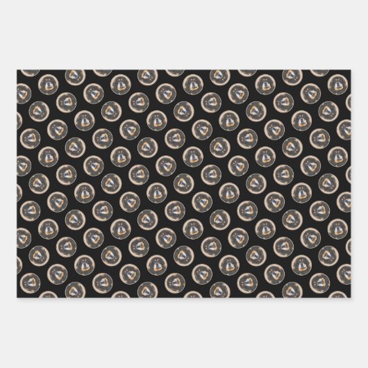 チベット絵を描マスティフの黒犬とタンペットドッグアート ラッピングペーパーシート (正面3)