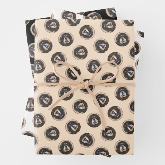 チベット絵を描マスティフの黒犬とタンペットドッグアート ラッピングペーパーシート (インサイチュ)