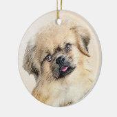 チベット絵画スパニエル犬ズ – かわいいオリジナルドッグアート セラミックオーナメント (左)