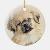 チベット絵画スパニエル犬ズ – かわいいオリジナルドッグアート セラミックオーナメント (裏面)